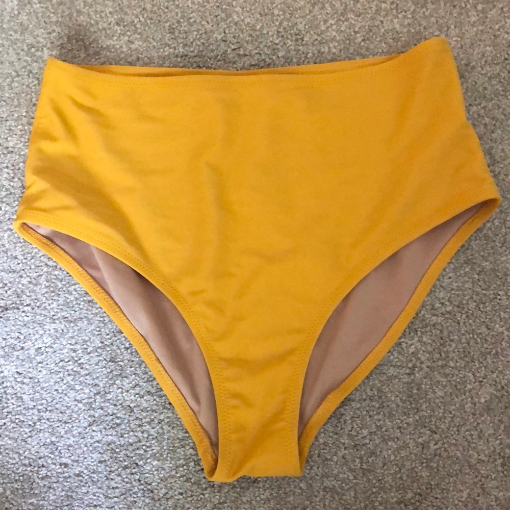 old navy full coverage high waisted yellow bikini bottoms